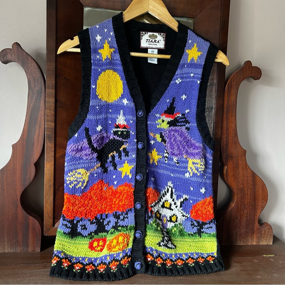 VNT 90s Tiara International Halloween Themed Sweater Vest: Size Petite Medium